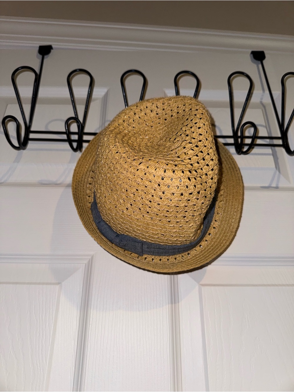 *NWOT* Straw Fedora Hat with Blue Bow Band - Tan